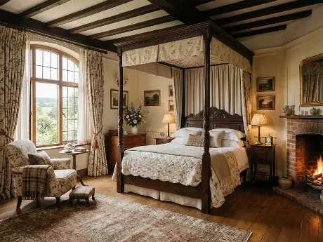 Классический дизайн интерьера спальни загородного дома