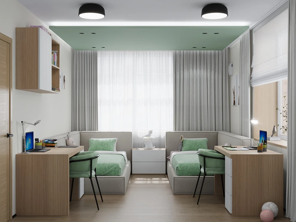 Светло-зелёная детская в квартире «Twin House»