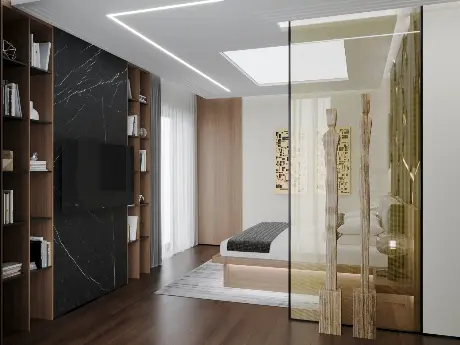 Современный дизайн спальни загородного дома