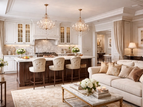 Интерьер кухни-гостиной с барной стойкой