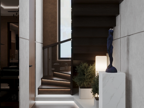 Современный дизайн лестницы частного дома