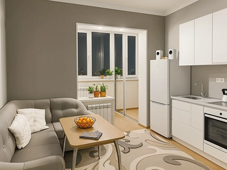 Шторы в кухне с присоединенной лоджией