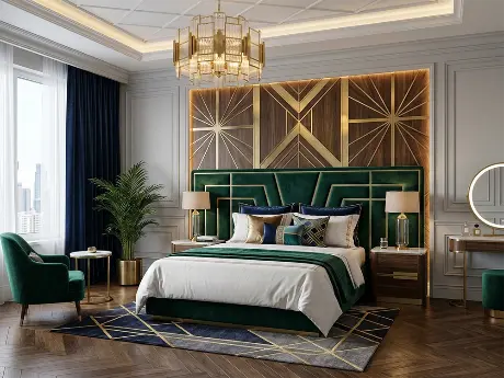 Дизайн проект спальни в стиле современное ар-деко