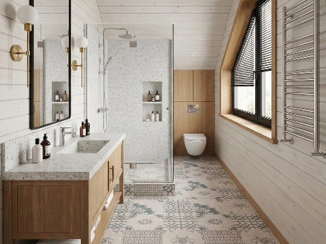 Скандинавский интерьер ванной комнаты дома