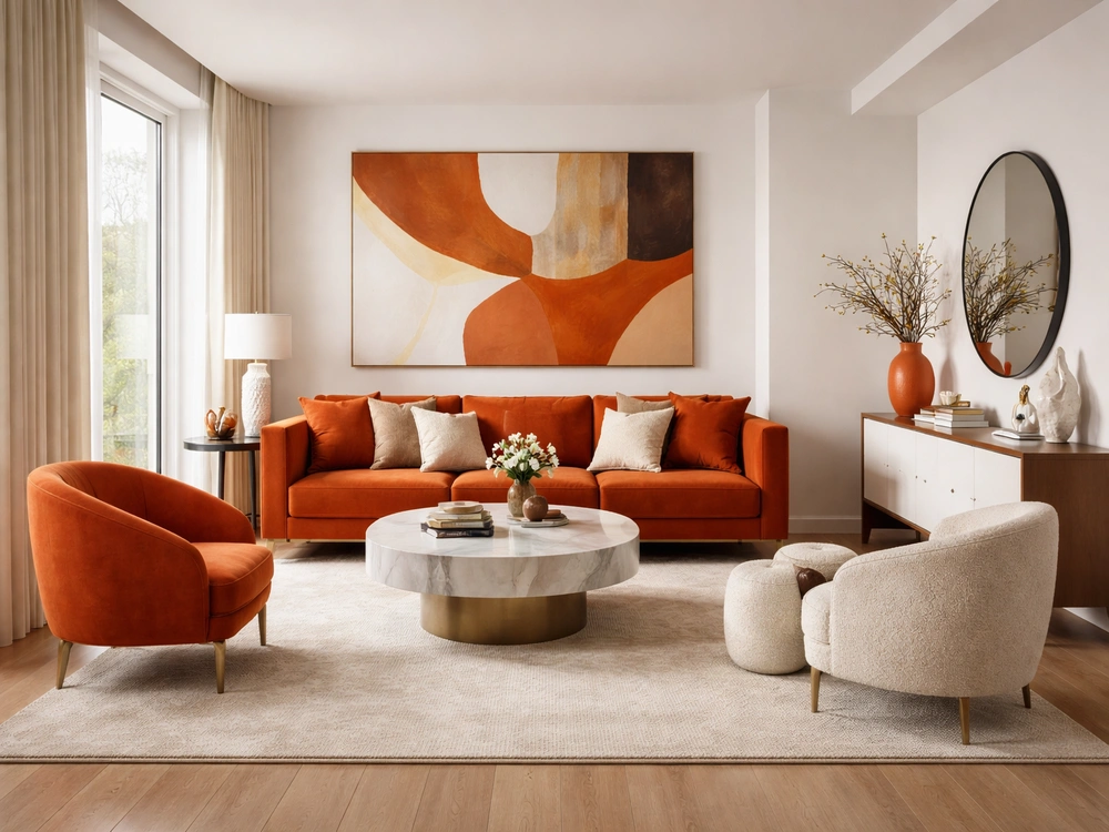 Оранжевый цвет в гостиной Оранжевый цвет в гостиной