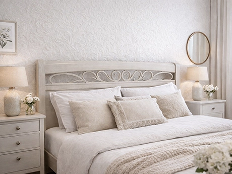 Оформление изголовья кровати и стены обоями Оформление изголовья кровати и стены обоями