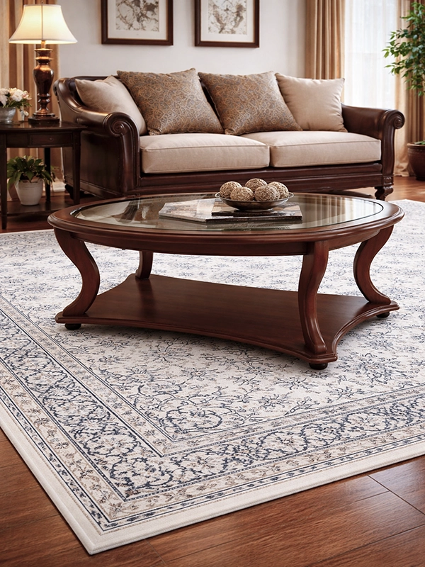 Журнальный стол из темного дерева в интерьере