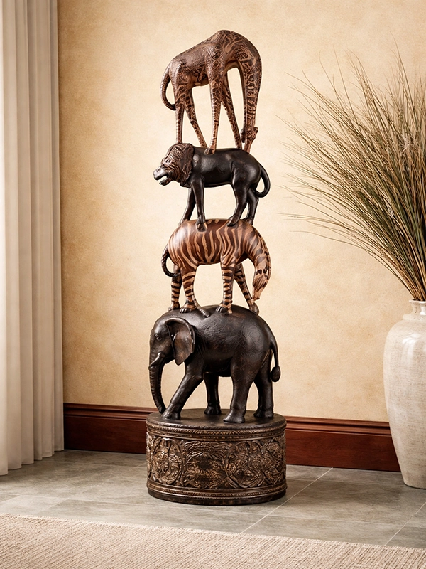 Высокая напольная деревянная скульптура абстрактной формы