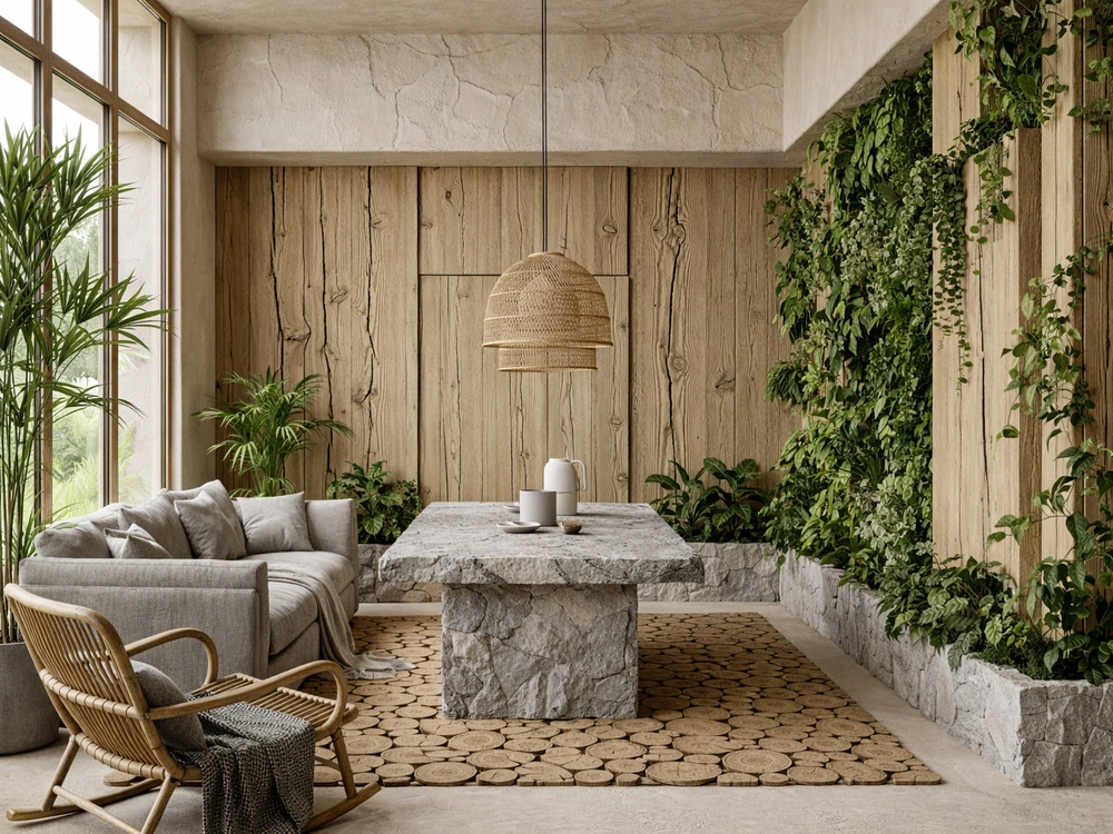 Эко-люкс интерьер: гармония камня и дерева