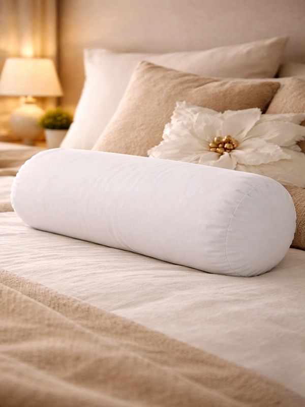 Интерьер спальни с бежевым покрывалом и лампами