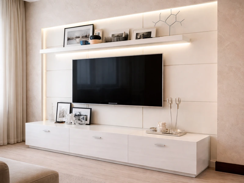 Декоративные элементы на стене рядом с телевизором