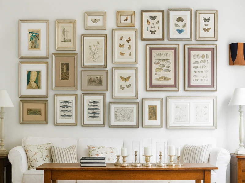 Пример размещения картины в багете на стене над спинкой дивана для создания уюта в жилой комнате