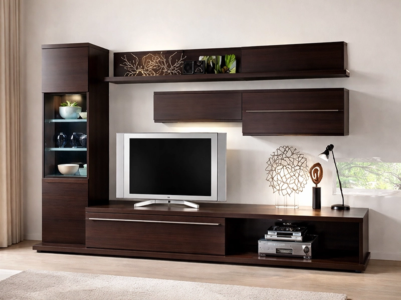 Гостиная с мебелью венге и минимальным количеством полок