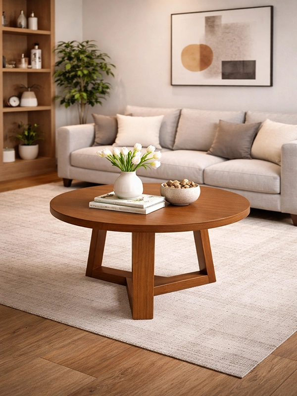 Желтые пластиковые стулья у деревянного стола в интерьере