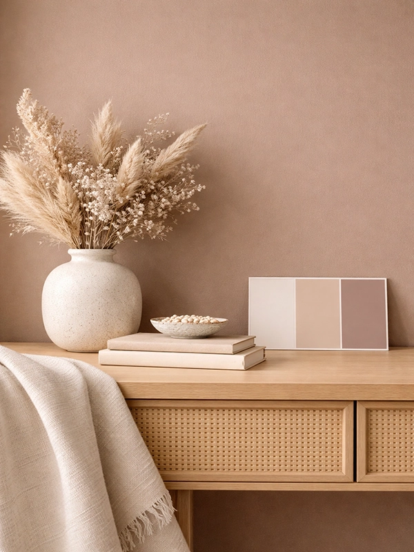 Интерьер спальни с глубоким цветом стен и кроватью