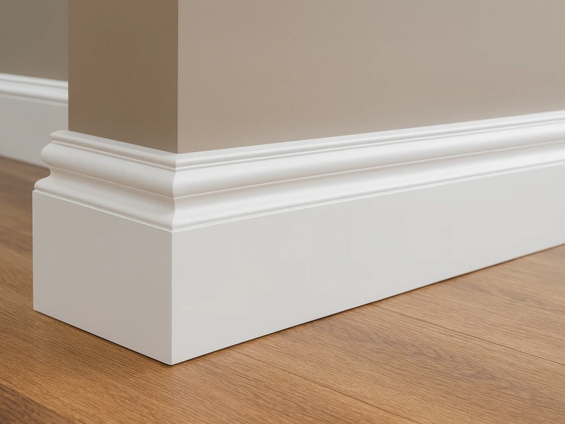 Гладкий белый карниз на стыке стены и потолка для завершения отделки интерьера помещения