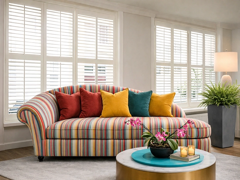 Белые оконные шаттерсы в интерьере комнаты