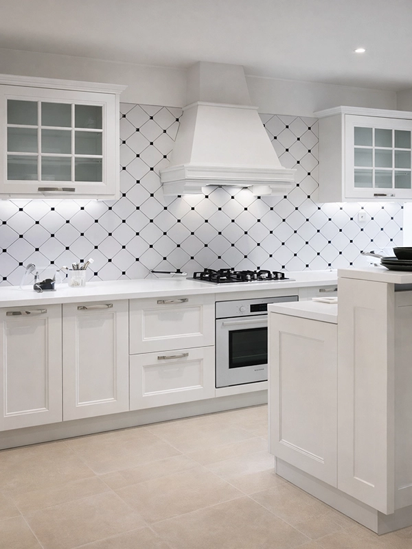 Керамическая плитка светлого оттенка формы ромб