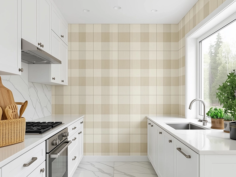 Обои с вертикальным геометрическим узором в виде цепочек на светлом фоне