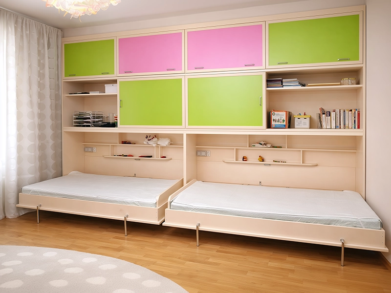 Функциональный шкаф с откидной кроватью для организации спального места в маленькой детской комнате