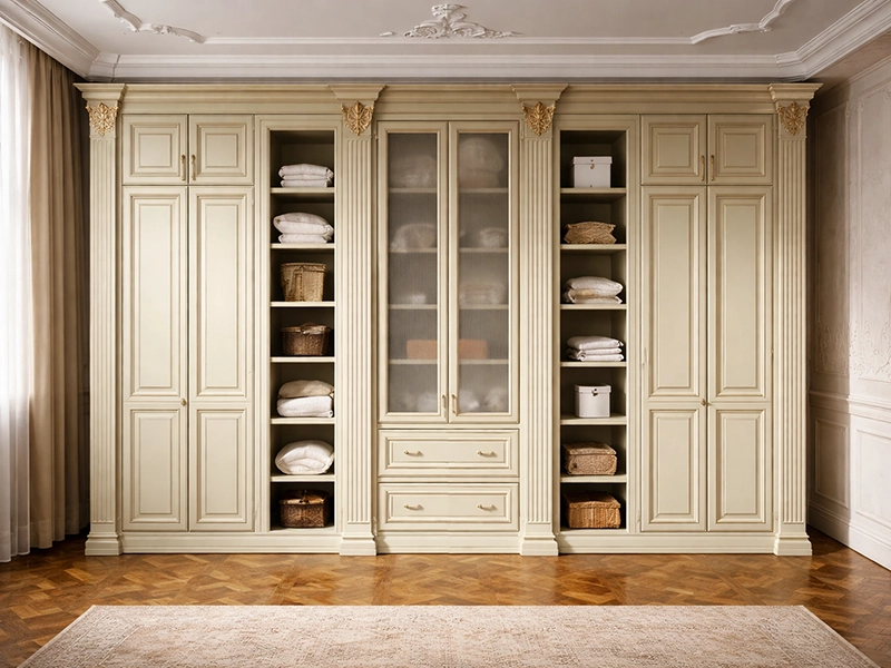 Шкаф для одежды во всю высоту стены в гостиной