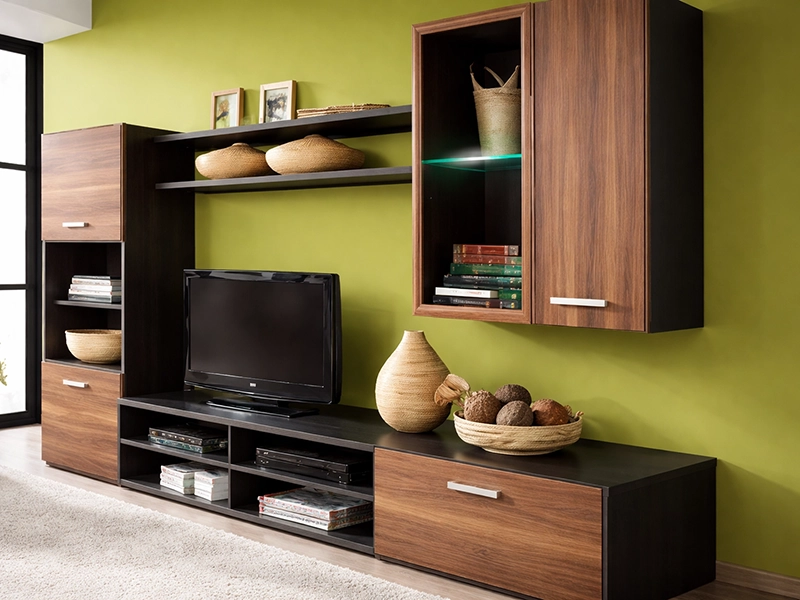 Современная гостиная с мебелью венге и светлыми элементами