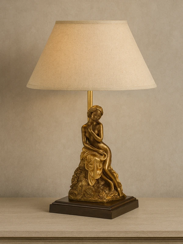 Классическая настольная лампа с тканевым абажуром создающая уютный свет в помещении