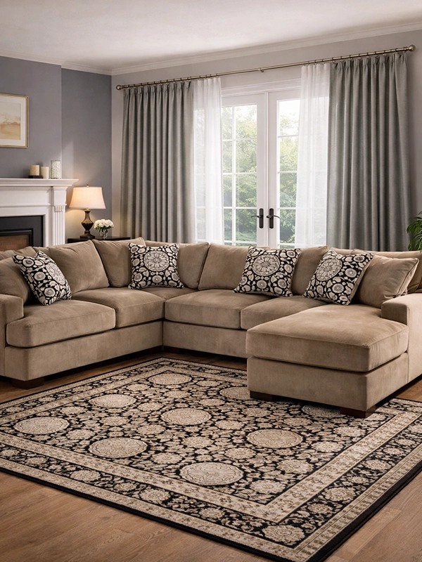 Темная обивка дивана для современной гостиной