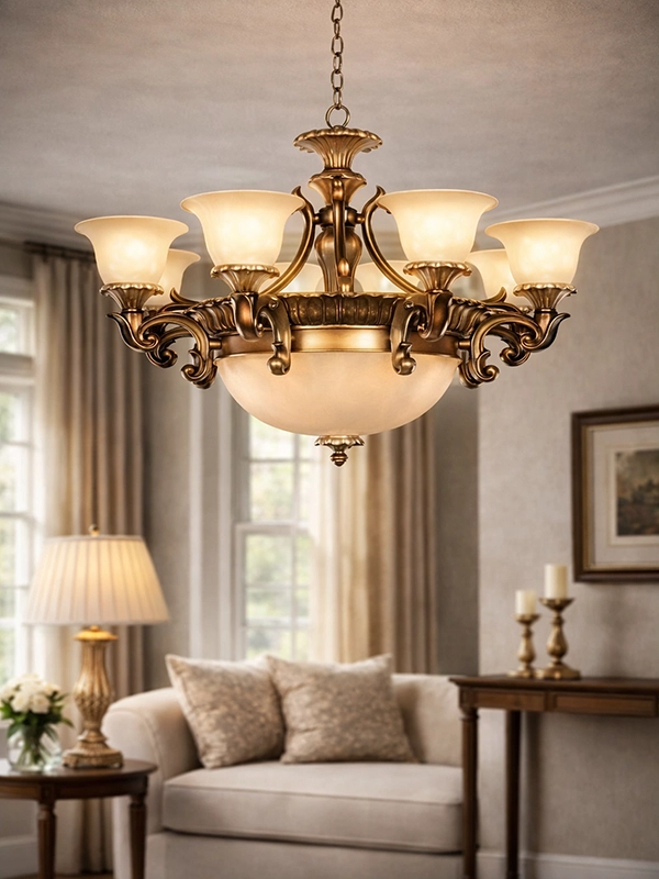 Классическая подвесная люстра с металлическим каркасом и свечами