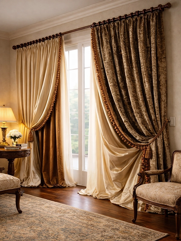 Комбинированные шторы двух цветов на окне