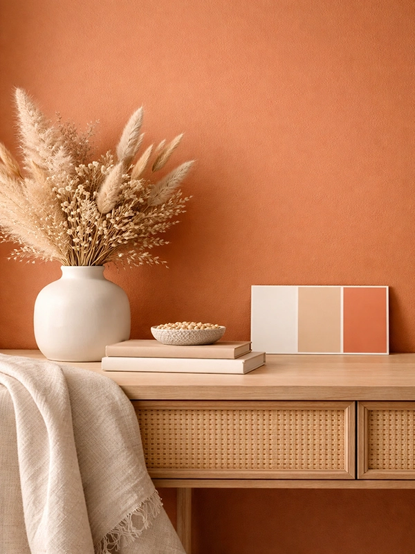 Спальня с темными стенами и светлым текстилем