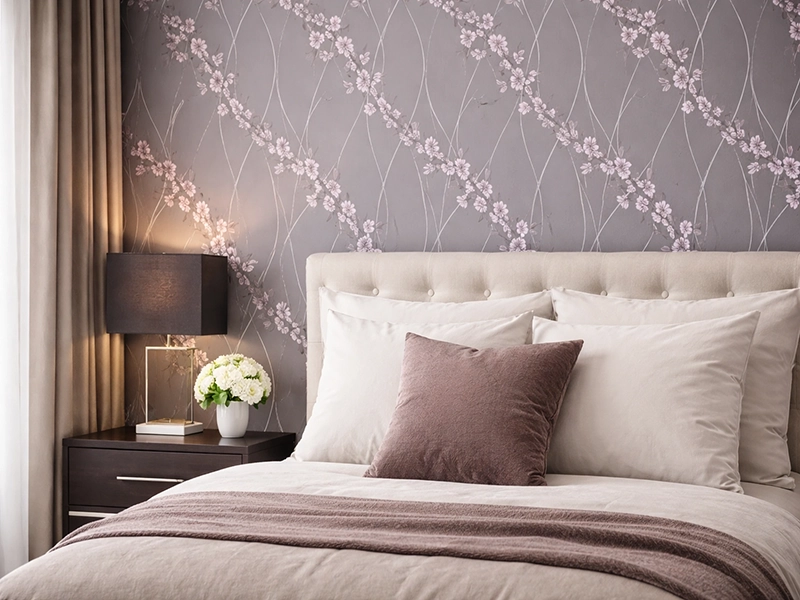 Светлые обои с геометрическим или растительным рисунком