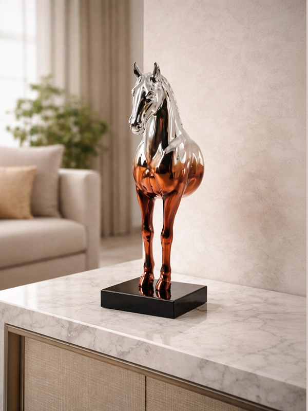 Декоративная фигурка из темного дерева коричневого цвета для украшения зоны ТВ или книжных полок зала