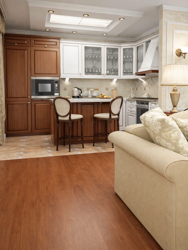 Зонирование интерьера кухни-гостиной с помощью барной стойки и мягкой мебели