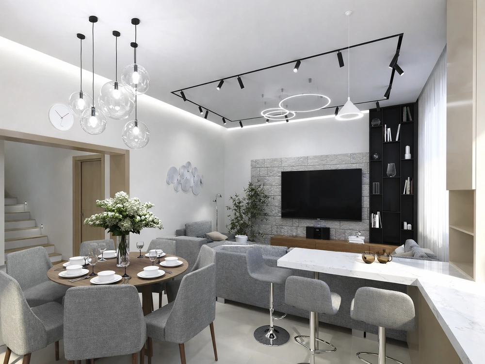 В комнате только одна люстра