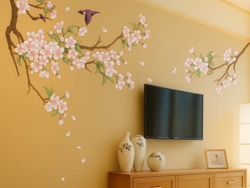 Черная наклейка на стену в виде узора или силуэта для создания акцента в дизайне светлой комнаты