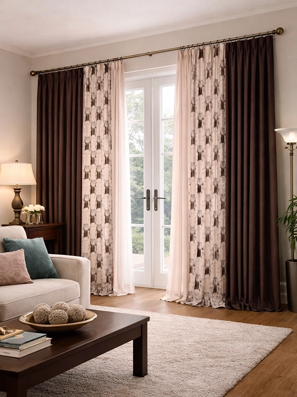 Гостиная с комбинированным текстилем и мебелью венге