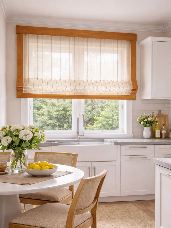 Римская штора с оранжевым геометрическим орнаментом