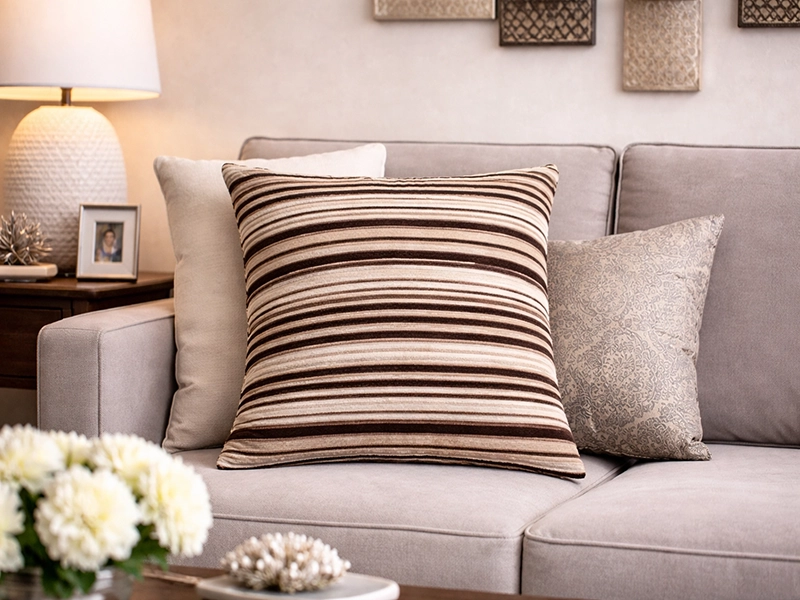 Фактура ткани декоративной подушки крупным планом