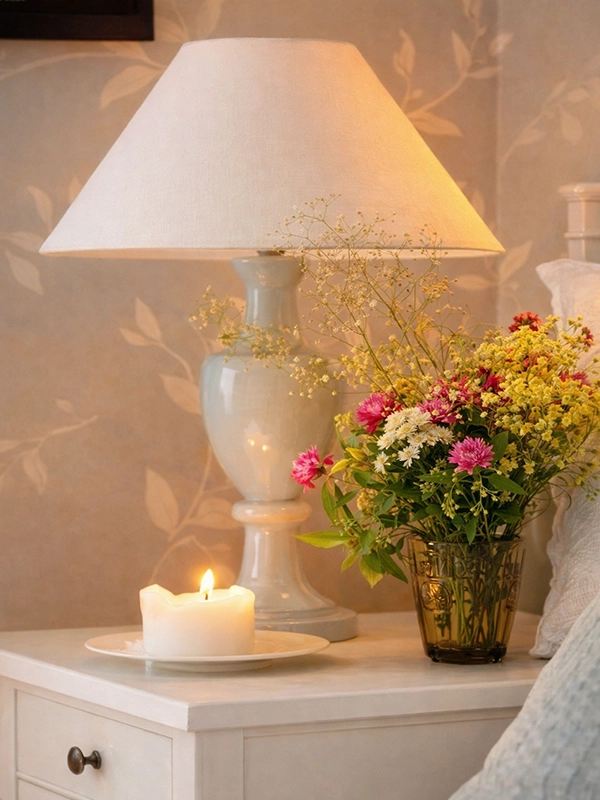 Комплект постельного белья с множеством декоративных подушек и клетчатым пледом в классическом стиле кантри