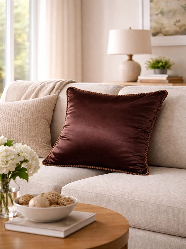 Желтый диван с серыми подушками в светлом интерьере