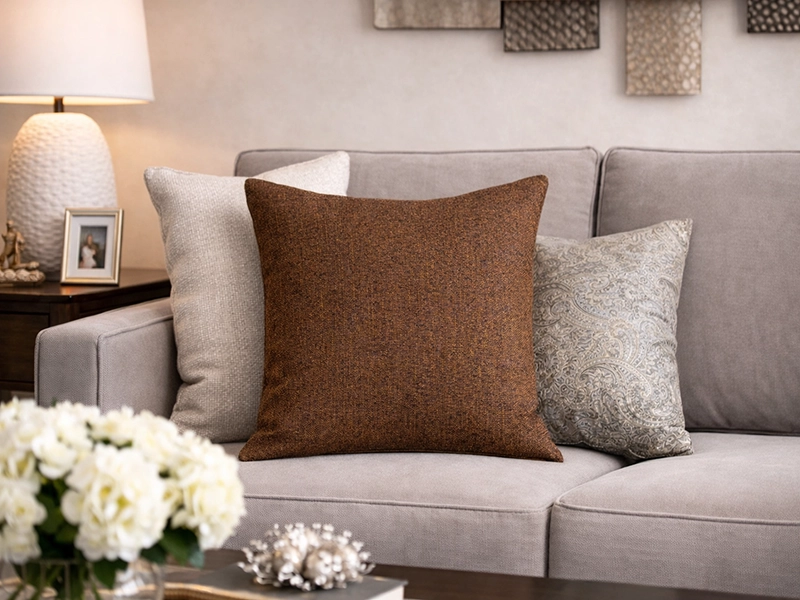 Полосатая диванная подушка в сочетании с бирюзовой тканью