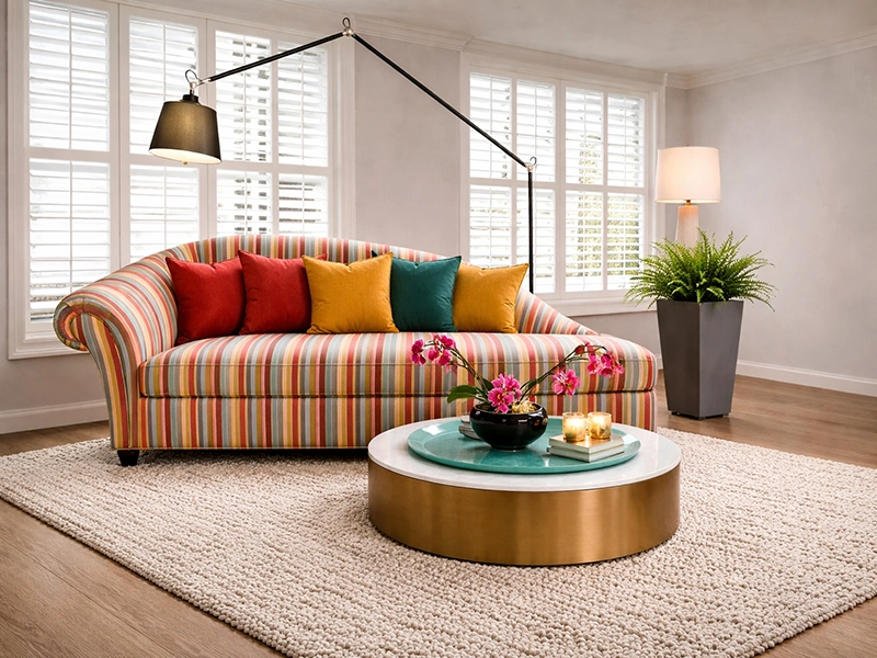 Светло-бежевый ковер с коротким ворсом на полу