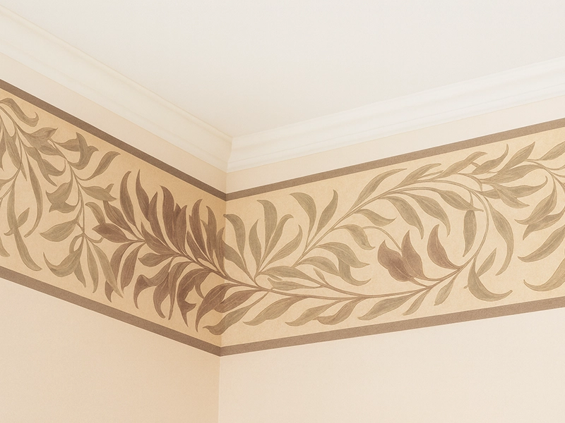 Декоративный настенный бордюр с узором для украшения верхней части стены в интерьере жилой комнаты