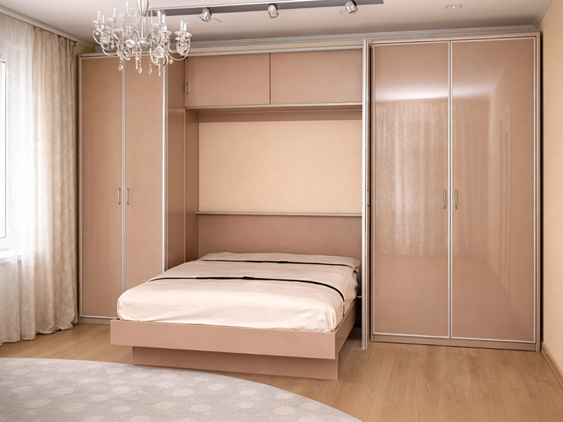 Компактное спальное место трансформер для подростка встроенное в мебельный гарнитур для экономии