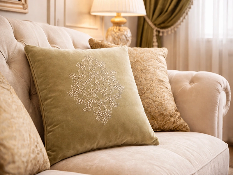 Оформление окна с портьерами и мягкой мебелью