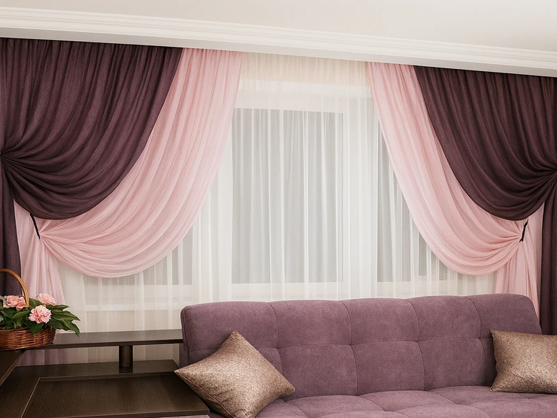 Элегантные шторы с подхватами и красивая люстра в интерьере классической жилой комнаты