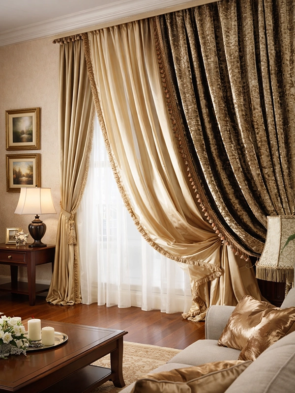 Римские шторы бежевого цвета на окне в спальне