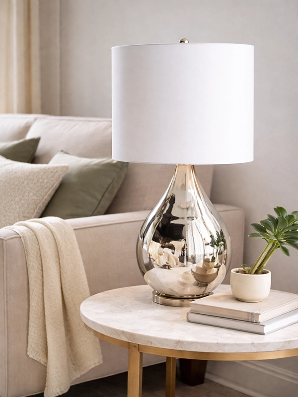 Интерьер современной спальни с серой отделкой стен, белой лаконичной мебелью и стильным точечным освещением