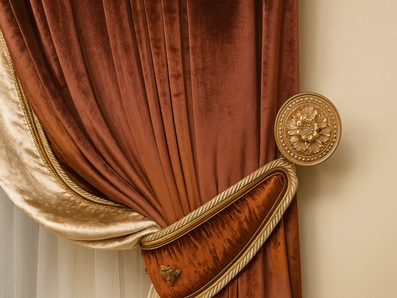 Дизайн окна с портьерами и тюлем и подходящая по стилю люстра в современном жилом интерьере